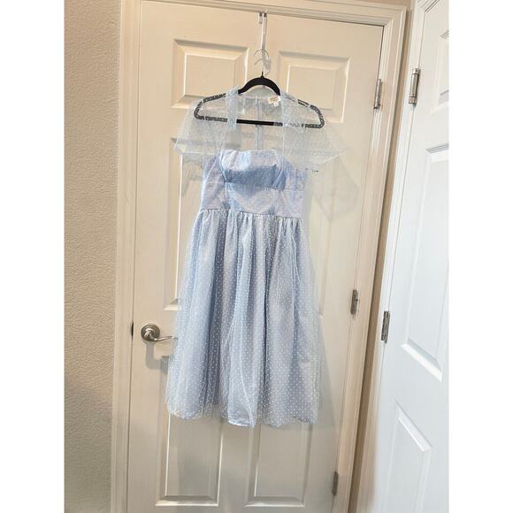 Unique Vintage Light Blue Swing Dress Tulle 1950s Dress Pin Up Rockabilly Sz L - Picture 5 of 9